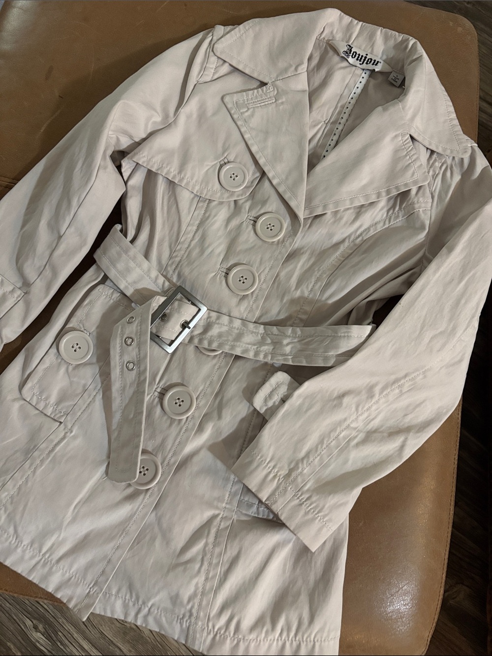 Little girls Jou Jou Light Beige Double-Breasted Trench Coat with Belt